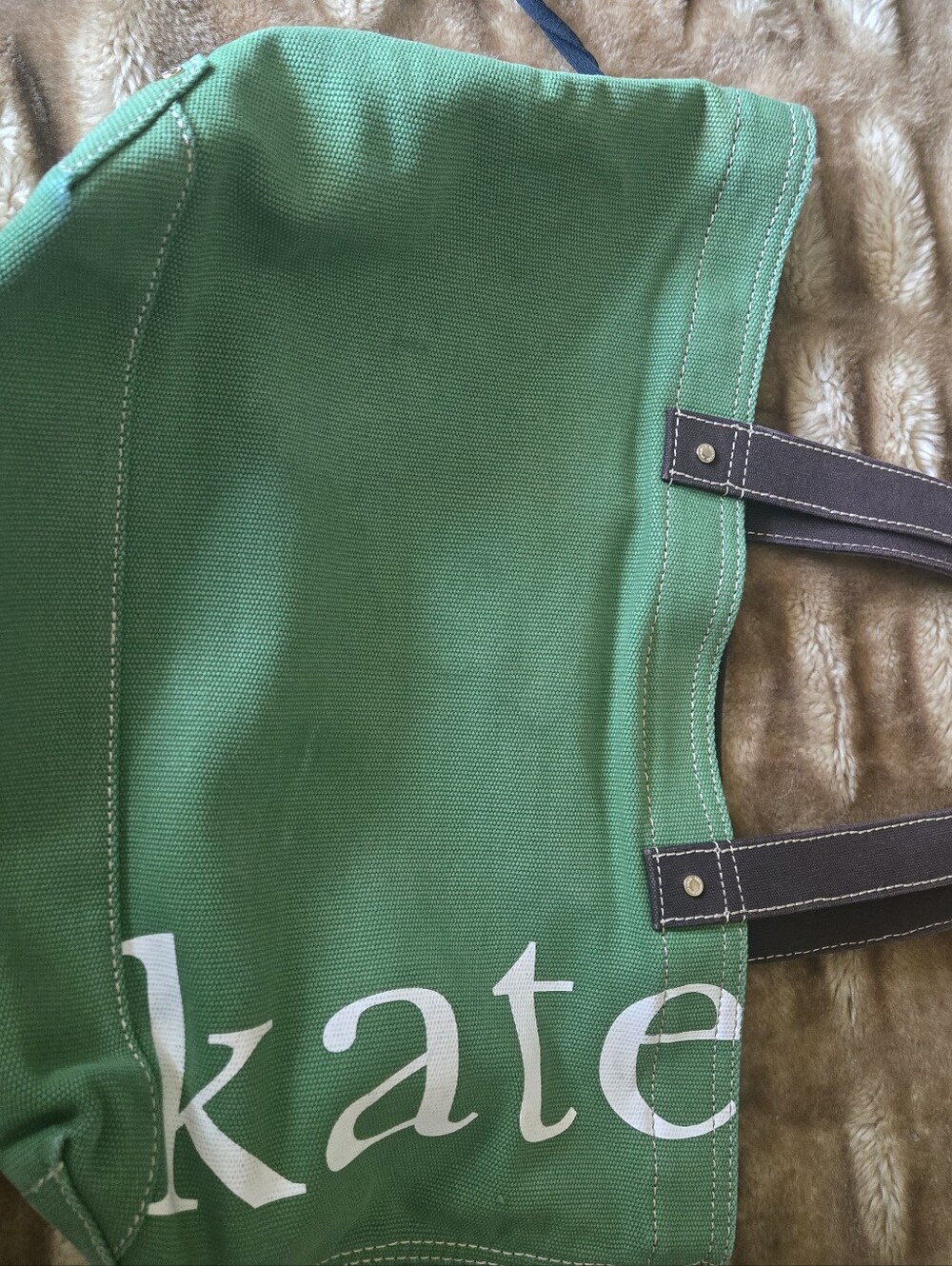 Kate Spade Green Canvas Tote Bag with Contrast Handles - Picture 1 of 6